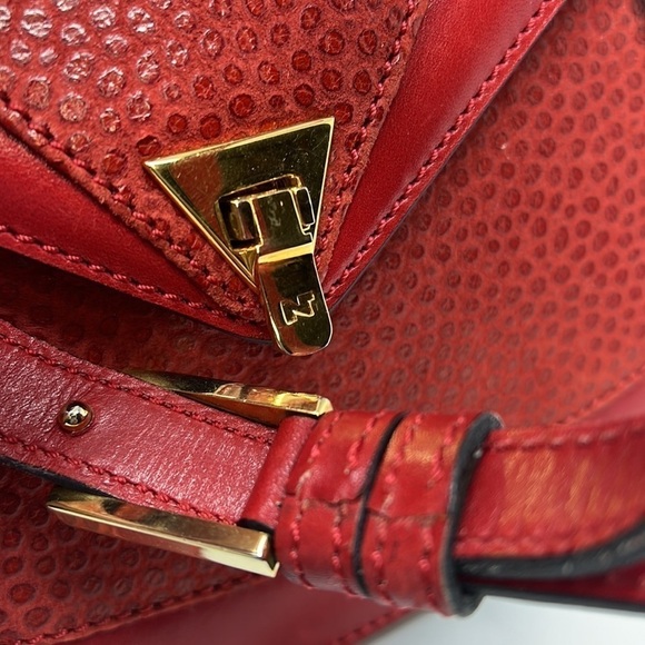 Nina Ricci Red Leather Pebbled Suede Combination Shoulder Bag Made in France - Picture 9 of 15